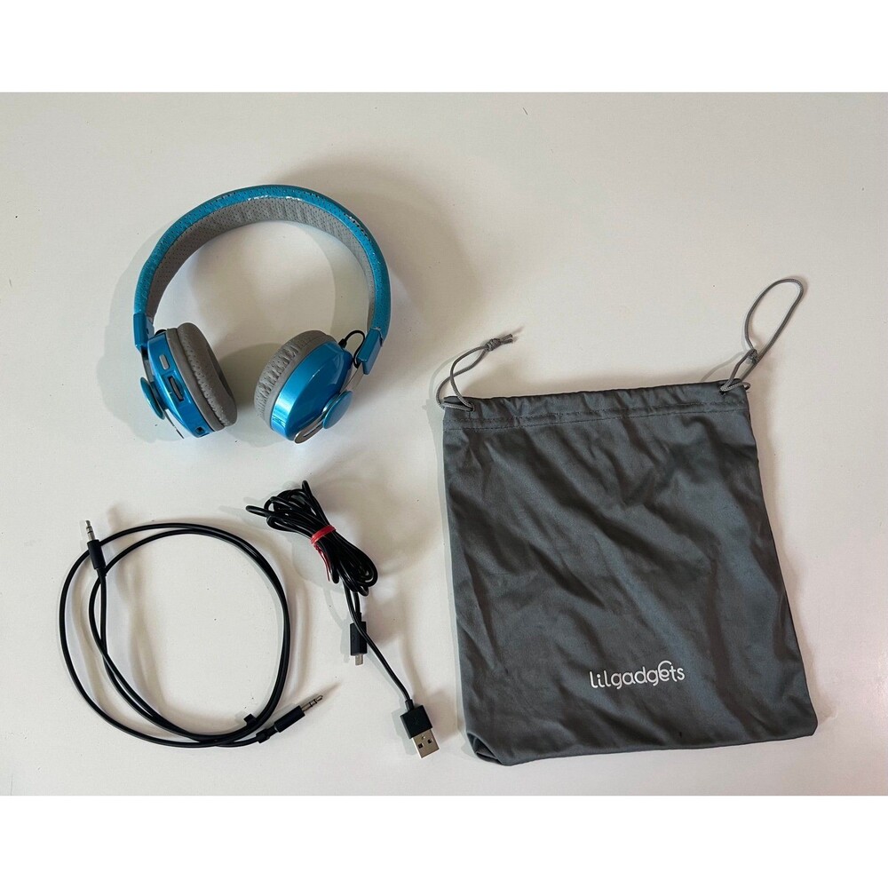LilGadgets Childrens Bluetooth On Ear Blue Child Headphones 12hr Kid Playtime